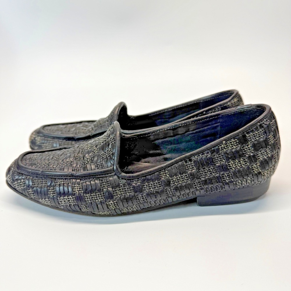 Vintage Sesto Meucci Loafers Shoes Womens 5.5 Black Weave‎ Leather Slip On Italy